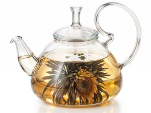 Teiera Bahar in vetro borosilicato da 0,8 L con filtro removibile. Ideale per tè sfusi e blooming tea, elegante e resistente.