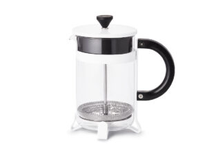French press Leonora in vetro da 0,75 L per 6 tazze. Ideale per caffè e tè, semplice da usare per un’infusione ricca e naturale.