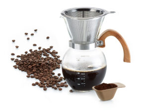 Caraffa chemex Lola in vetro da 0,65 L con filtro in acciaio inox. Ideale per caffè filtro pour over dal gusto pulito e aromatico.