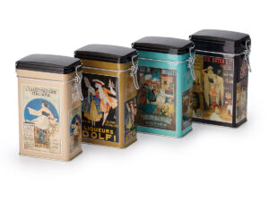 Contenitore di latta 250g Europa ideale per conservare il caffè. Barattolo resistente Made in Italy, pratico ed elegante.