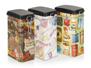 Contenitore di latta 250g Sandrine ideale per conservare il caffè. Barattolo resistente Made in Italy, pratico ed elegante.