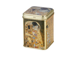 Contenitore di latta 100g Klimt decorato con opere iconiche. Ideale per tè sfusi, unisce design artistico e conservazione elegante.