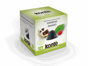 Capsule compatibili Dolce Gusto ginseng senza zucchero. Bevanda energizzante e cremosa senza conservanti, glutine, zuccheri e OGM. Confezione da 16 capsule.
